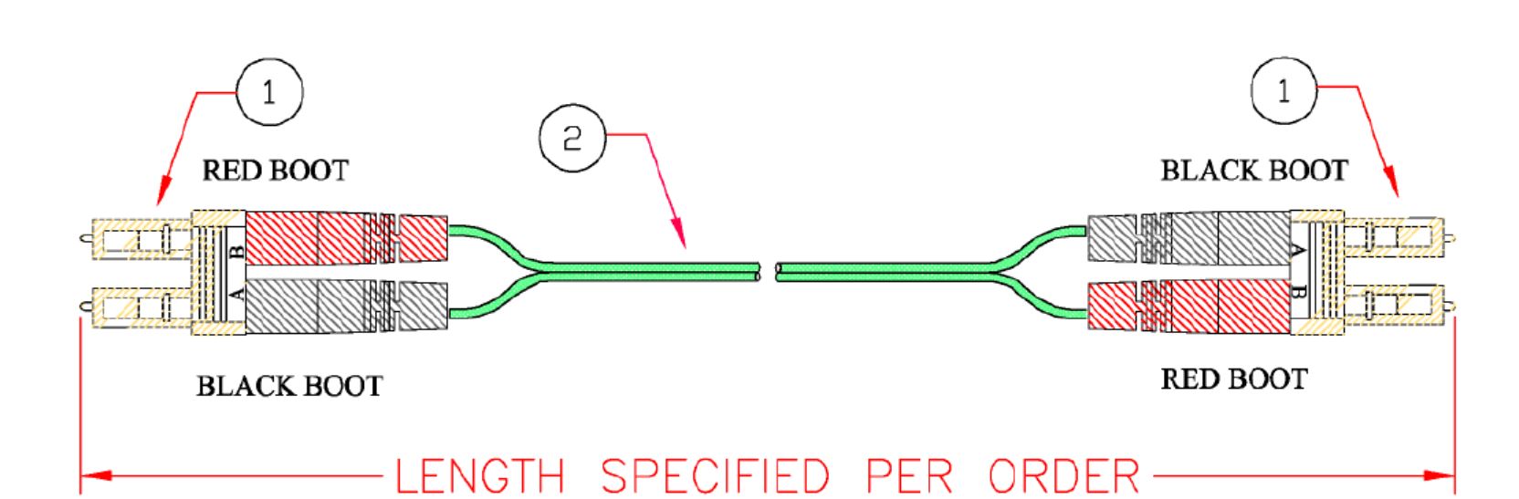 LC-LC OM5 Multimode Fiber Cable Specification Drawing