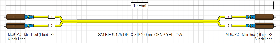 MU to MU Singlemode Fiber Cable Specification Drawing